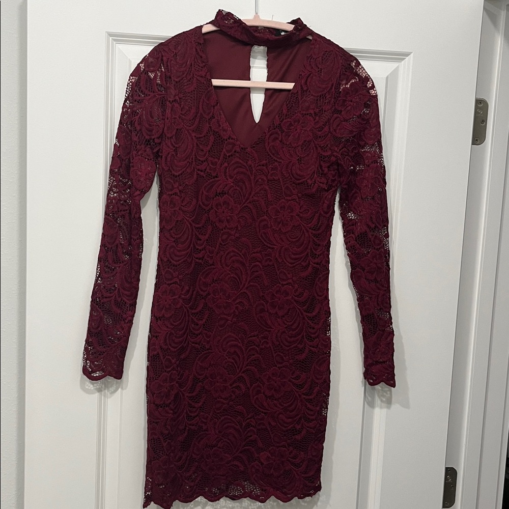 Burgundy Lace Long Sleeve Dress